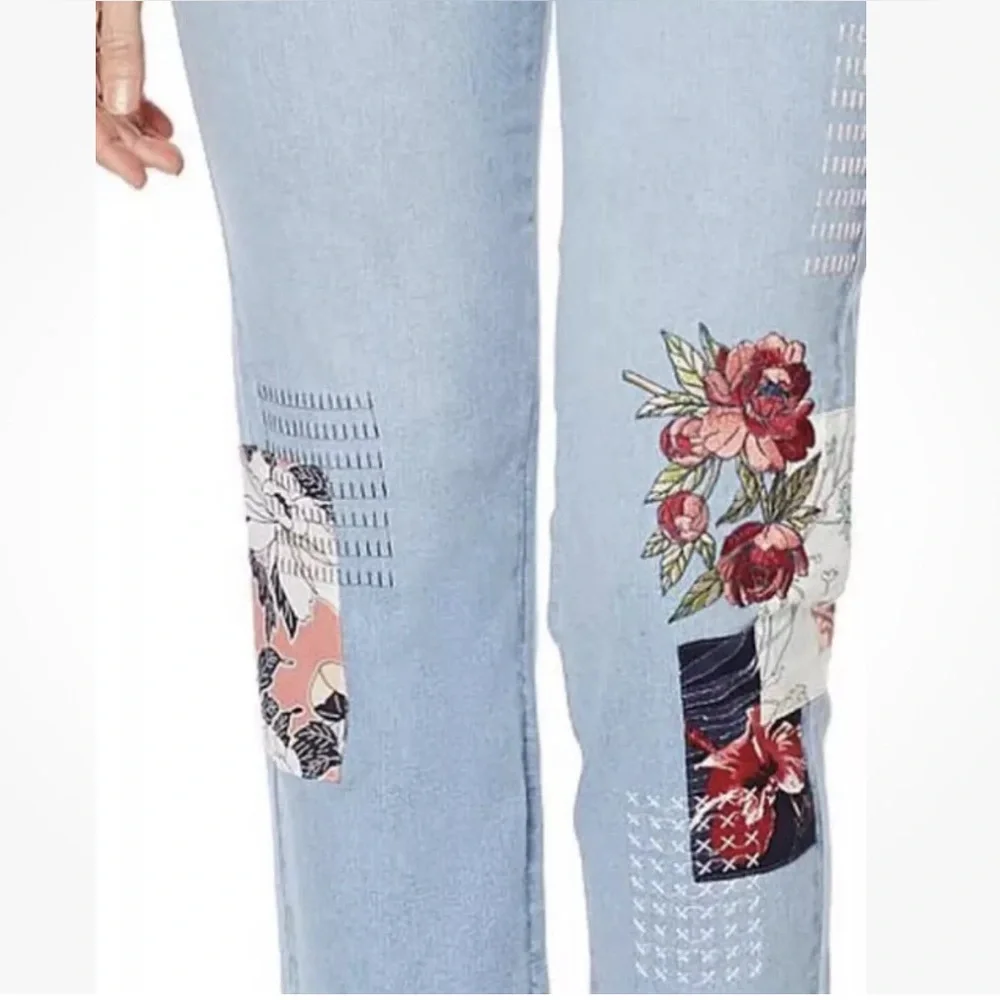 Diane Gilman Cropped Embroidered Jeans Women’s Size 10 Stretch Light Wash DG2 - Picture 14 of 17